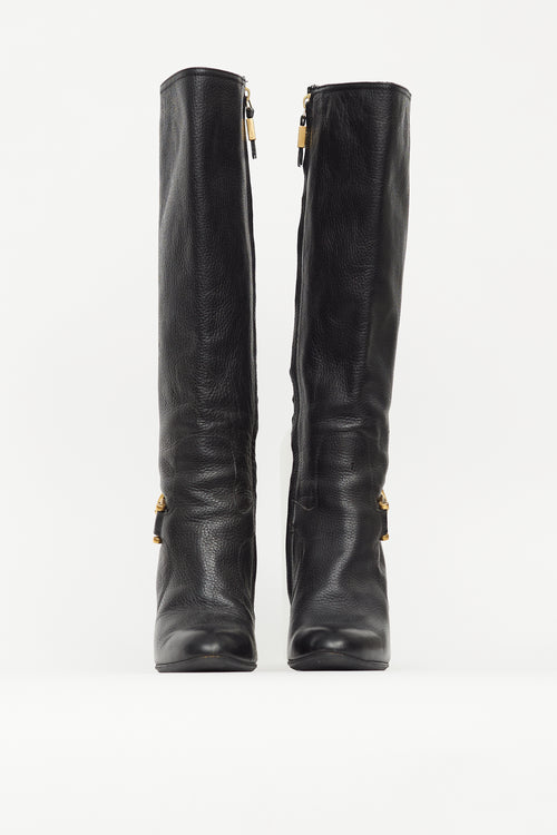 Burberry Black Leather Knee High Pump Boot