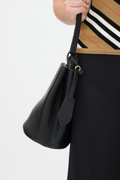 Burberry Black Leather Lorne Small Bucket Bag