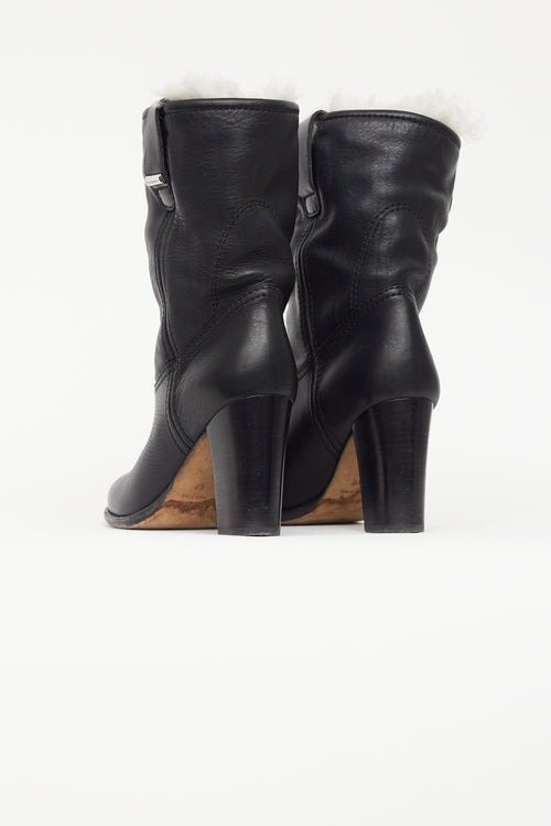 Burberry Black Leather Shearling Lined Heel Boot