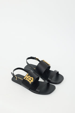 Burberry Black Leather TB Leanne Sandal