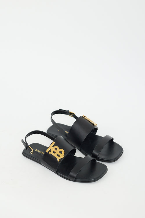 Burberry Black Leather TB Leanne Sandal