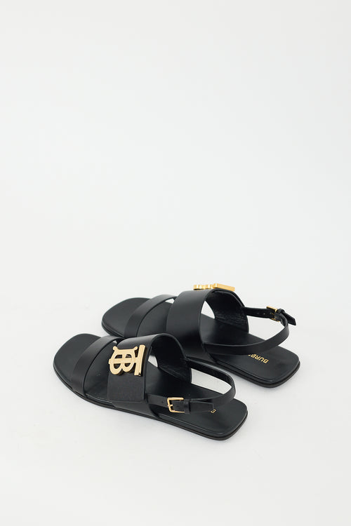 Burberry Black Leather TB Leanne Sandal