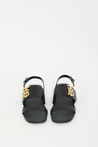 Burberry Black Leather TB Leanne Sandal