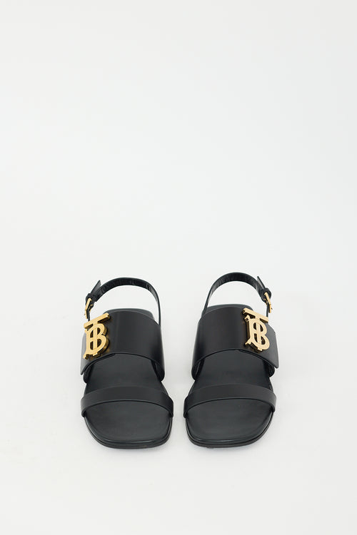 Burberry Black Leather TB Leanne Sandal