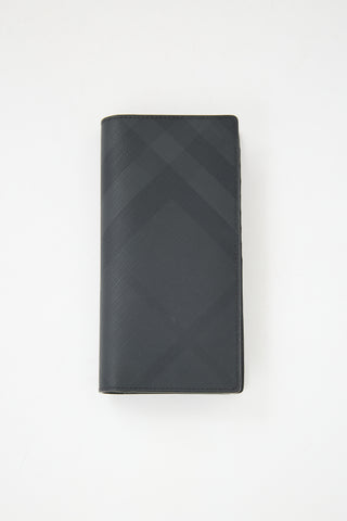 Burberry Black Leather Check Bifold Continental Wallet