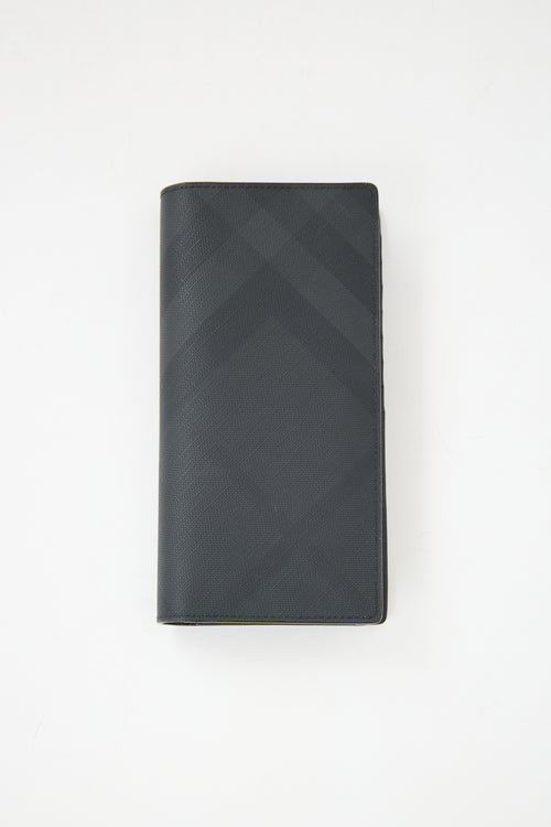 Burberry Black Leather Check Bifold Continental Wallet