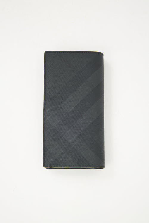 Burberry Black Leather Check Bifold Continental Wallet