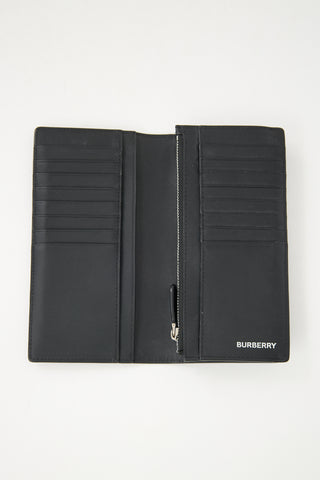 Burberry Black Leather Check Bifold Continental Wallet