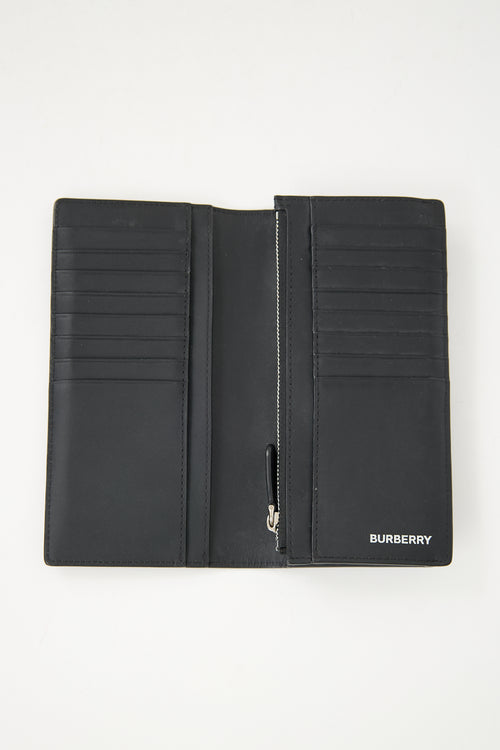 Burberry Black Leather Check Bifold Continental Wallet