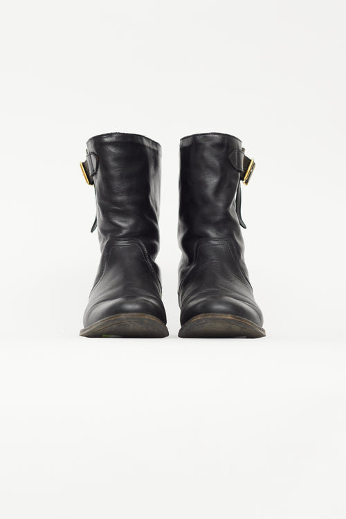 Burberry Black Leather Zip Buckle Boot