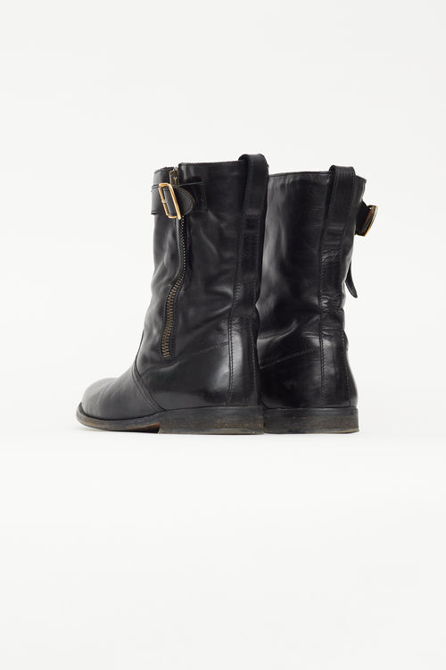 Burberry Black Leather Zip Buckle Boot