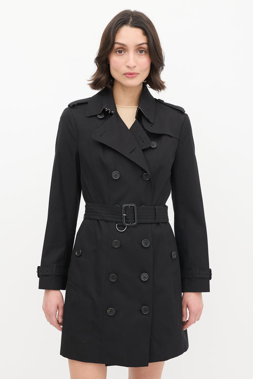 Burberry Black Double Breasted Belted Midi Trench Coat