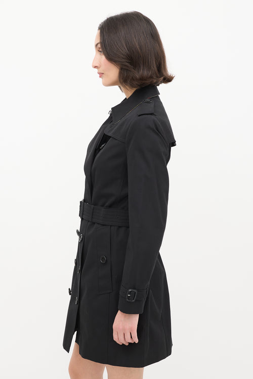 Burberry Black Double Breasted Belted Midi Trench Coat