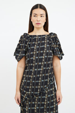 Burberry Black 
Multicolour Floral Cold Shoulder Dress