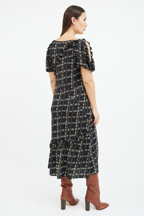 Burberry Black 
Multicolour Floral Cold Shoulder Dress