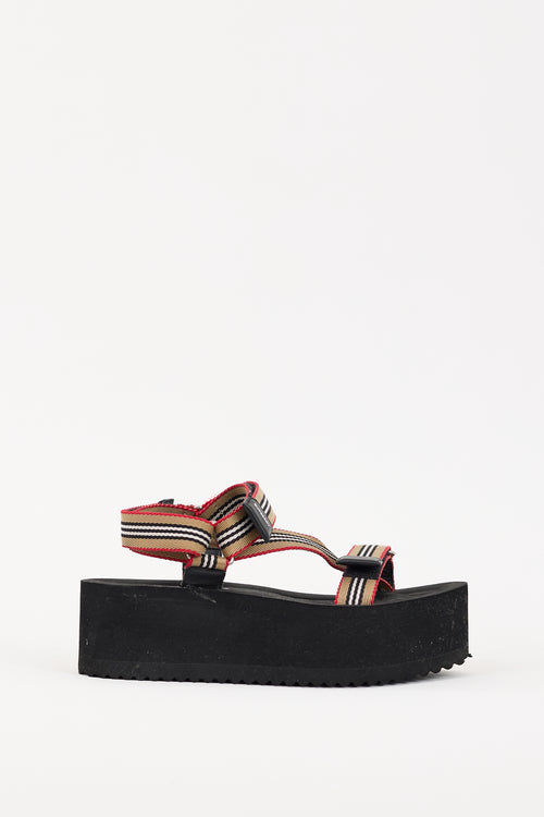 Burberry Black 
Multicolour Icon Stripe Platform Sandal