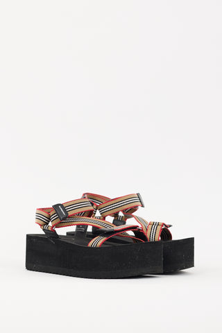 Burberry Black 
Multicolour Icon Stripe Platform Sandal