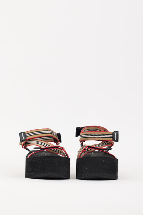 Burberry Black 
Multicolour Icon Stripe Platform Sandal