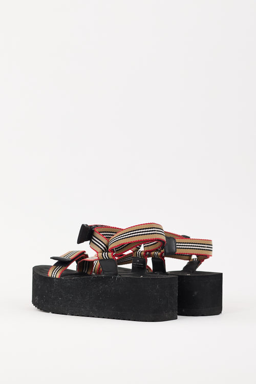 Burberry Black 
Multicolour Icon Stripe Platform Sandal