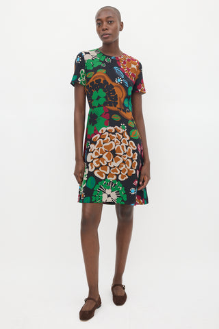 Burberry Black 
Multicolour Silk Floral Sheath Dress