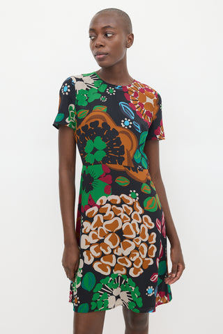 Burberry Black 
Multicolour Silk Floral Sheath Dress