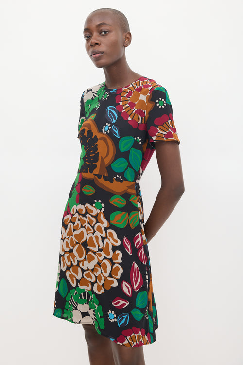 Burberry Black 
Multicolour Silk Floral Sheath Dress