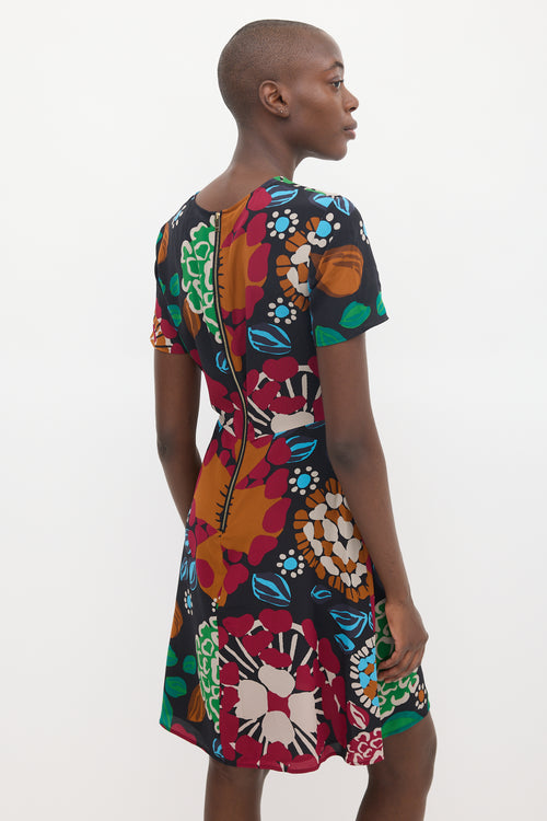 Burberry Black 
Multicolour Silk Floral Sheath Dress