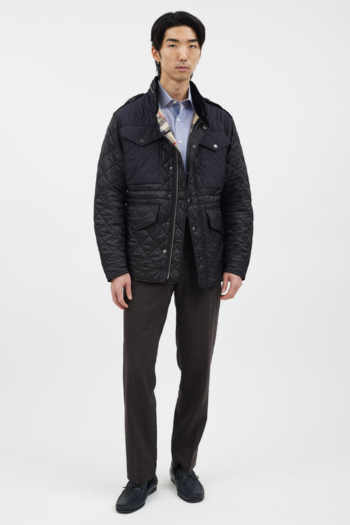 Burberry Black 
Navy Quilted Four Pocket Jacket