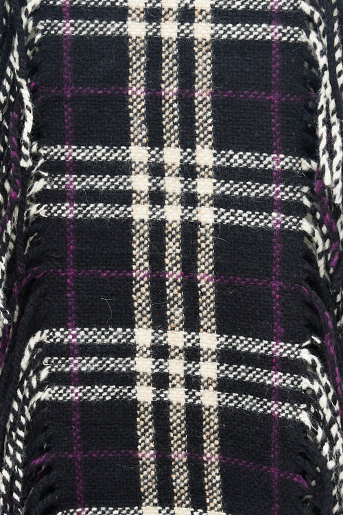 Burberry Black 
Purple Fringe Scarf