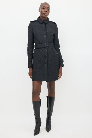 Burberry Black Quilted Mid Length Trench Coat