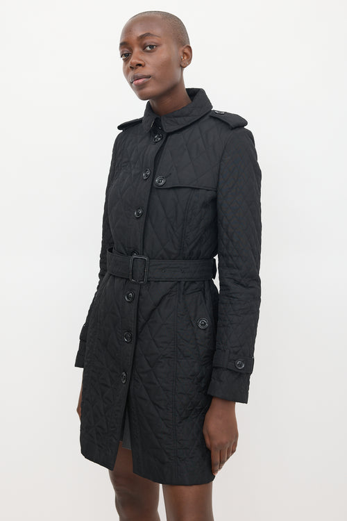 Burberry Black Quilted Mid Length Trench Coat