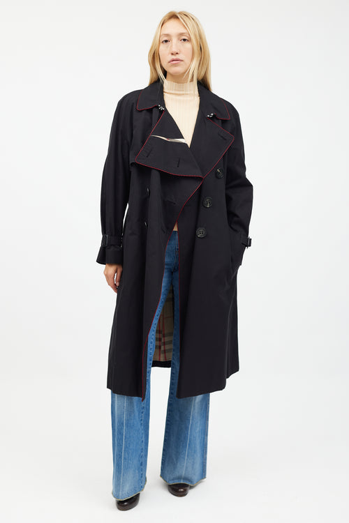 Burberry Black 
Red Trim Trench Coat