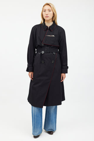 Burberry Black 
Red Trim Trench Coat