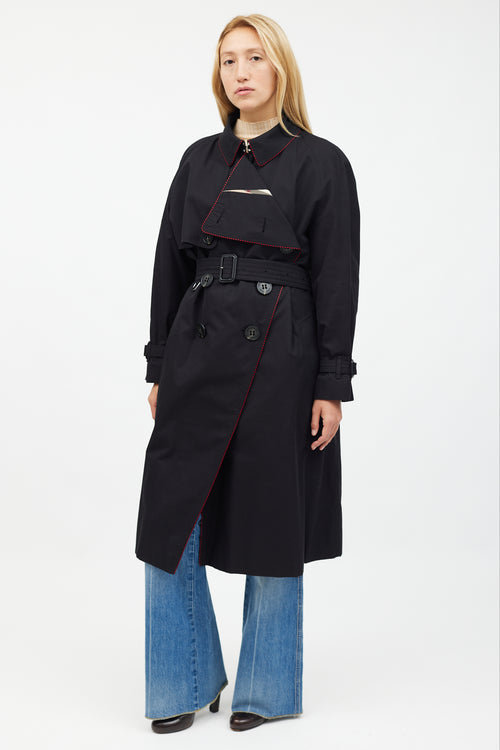 Burberry Black 
Red Trim Trench Coat