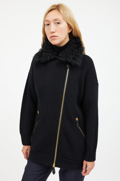 Burberry Black Ribbed Wool Fur Sweater