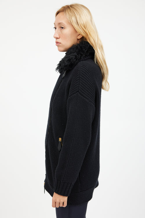 Burberry Black Ribbed Wool Fur Sweater