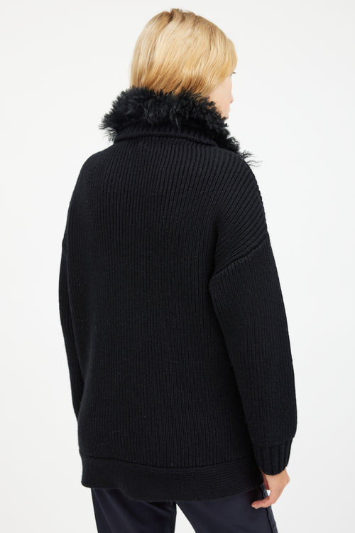 Burberry Black Ribbed Wool Fur Sweater