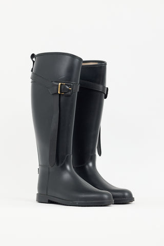 Burberry Black Rubber Buckled Rain Boot