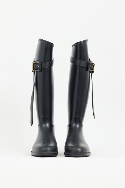 Burberry Black Rubber Buckled Rain Boot