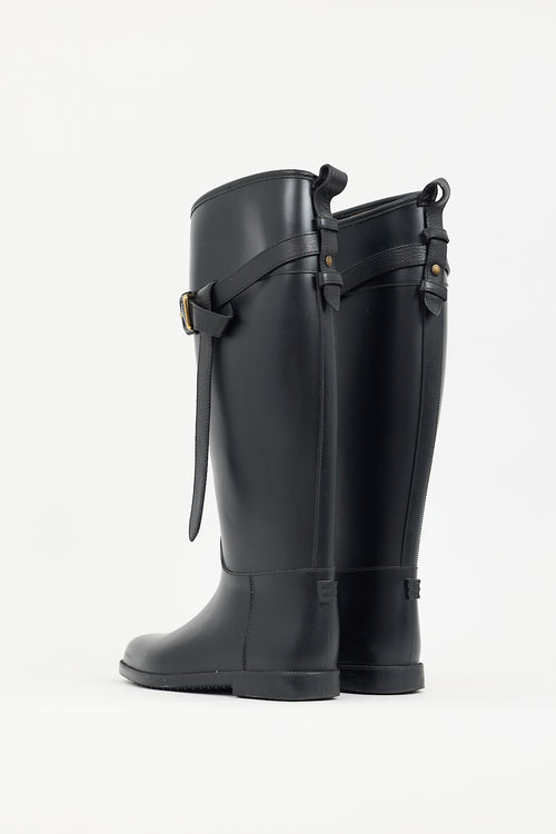 Burberry Black Rubber Buckled Rain Boot