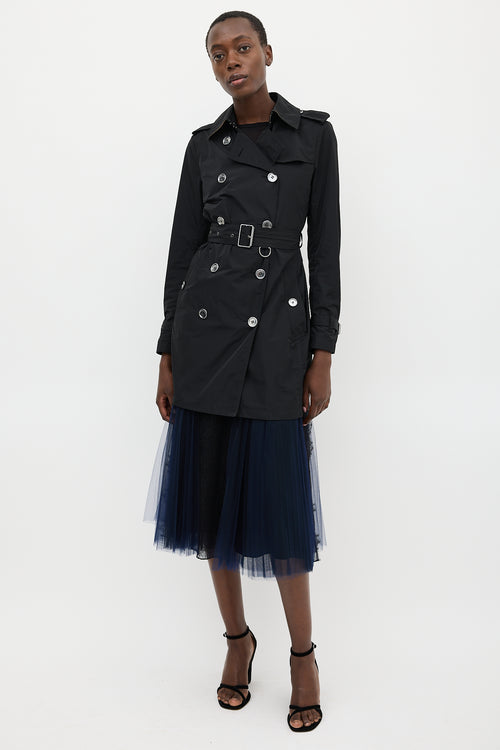 Burberry Black Nylon Double Breasted Trench Coat