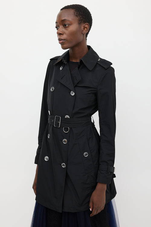 Burberry Black Nylon Double Breasted Trench Coat