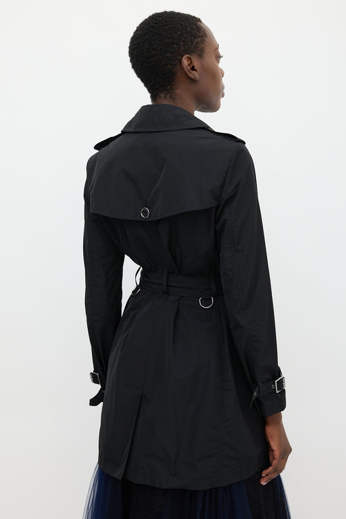 Burberry Black Nylon Double Breasted Trench Coat