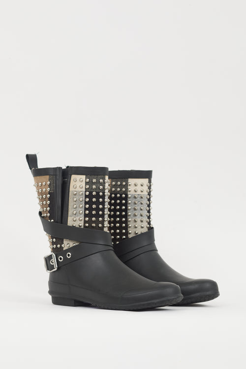 Burberry Black 
Multicolour Nova Check Studded Rubber Boot