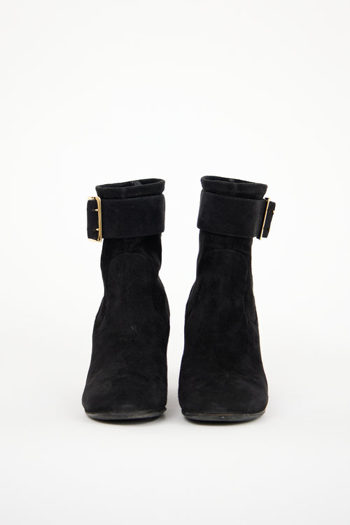 Burberry Black Suede Heeled Sock Boot