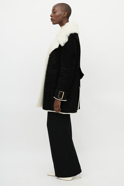 Burberry Black 
White Double Breasted Suede Coat