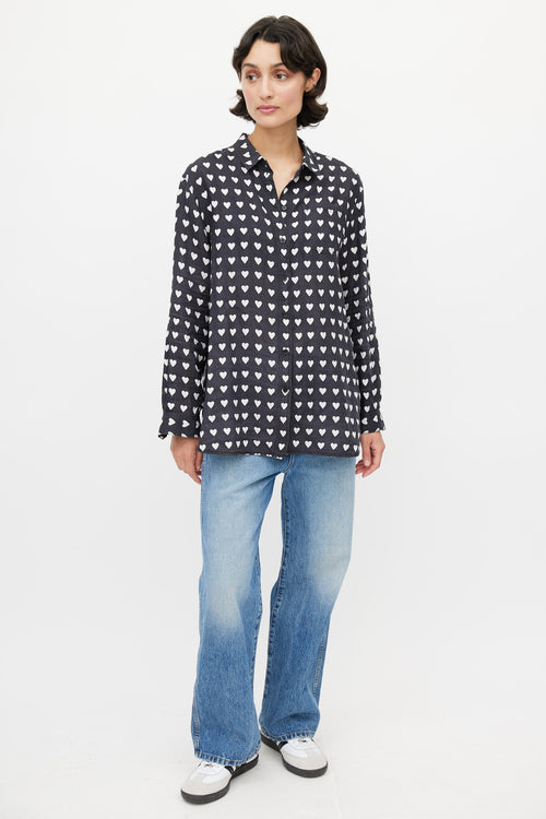 Burberry Black 
White Heart Print Shirt