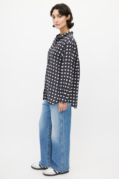 Burberry Black 
White Heart Print Shirt