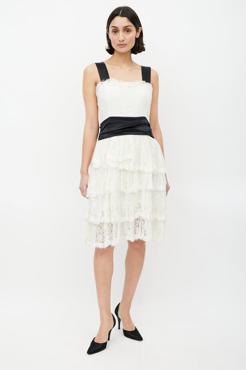 Burberry Black 
White Ruffled Lace Dress