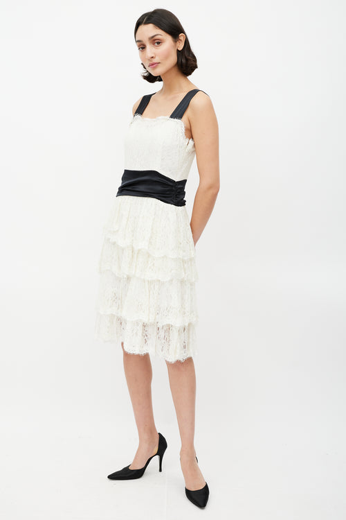 Burberry Black 
White Ruffled Lace Dress